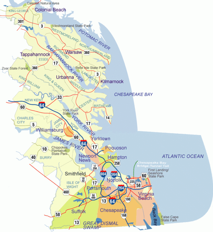 Printable Map Of Tidewater Va