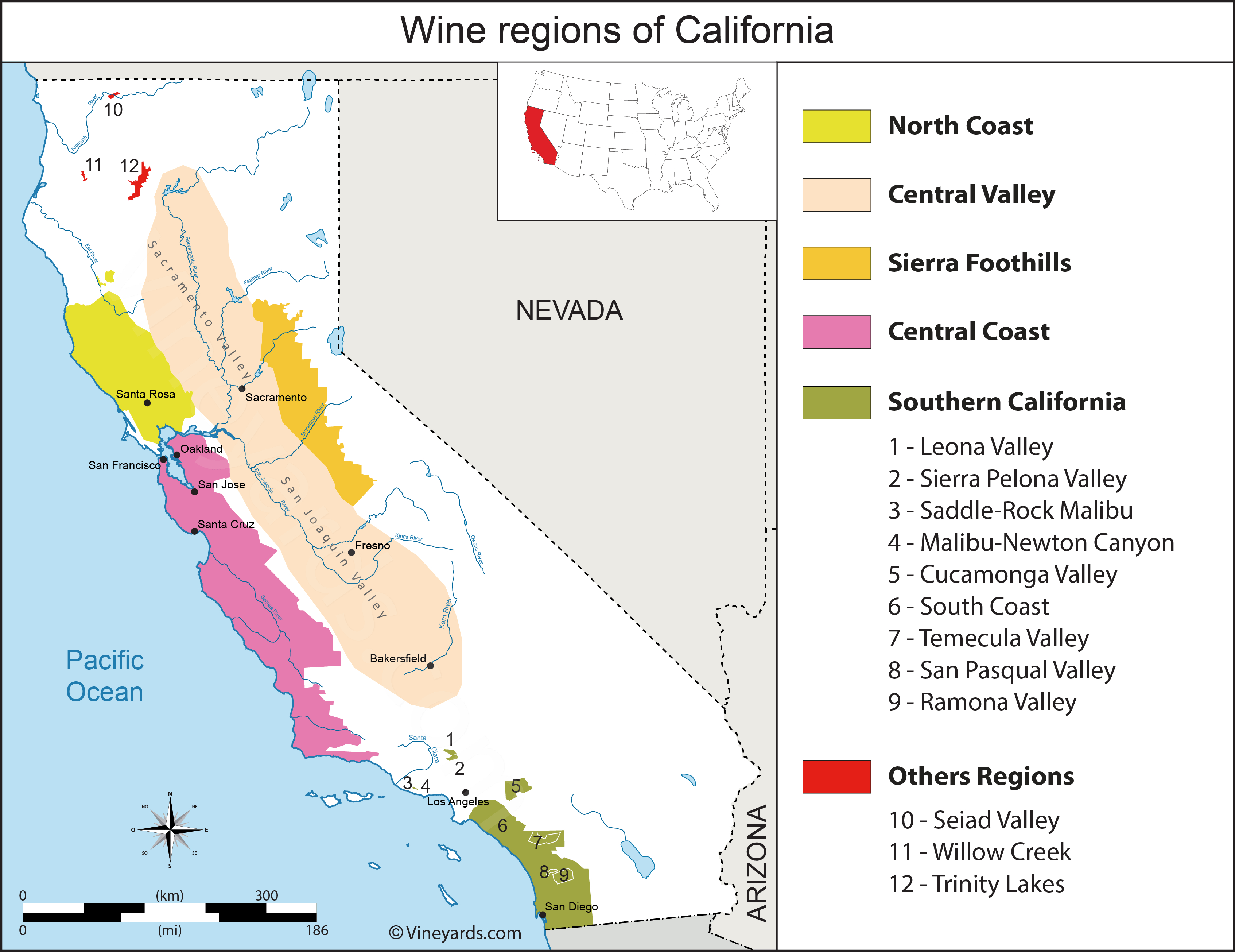 United States Map Of Vineyards Wine Regions California Ava Map 