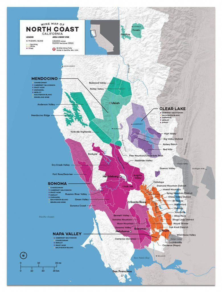 USA California North Coast Wine Map wines Wine Map Wine Region 