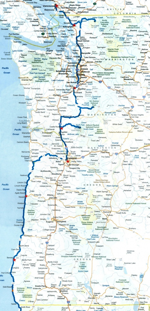 Map Of Oregon, Washington And California Coast