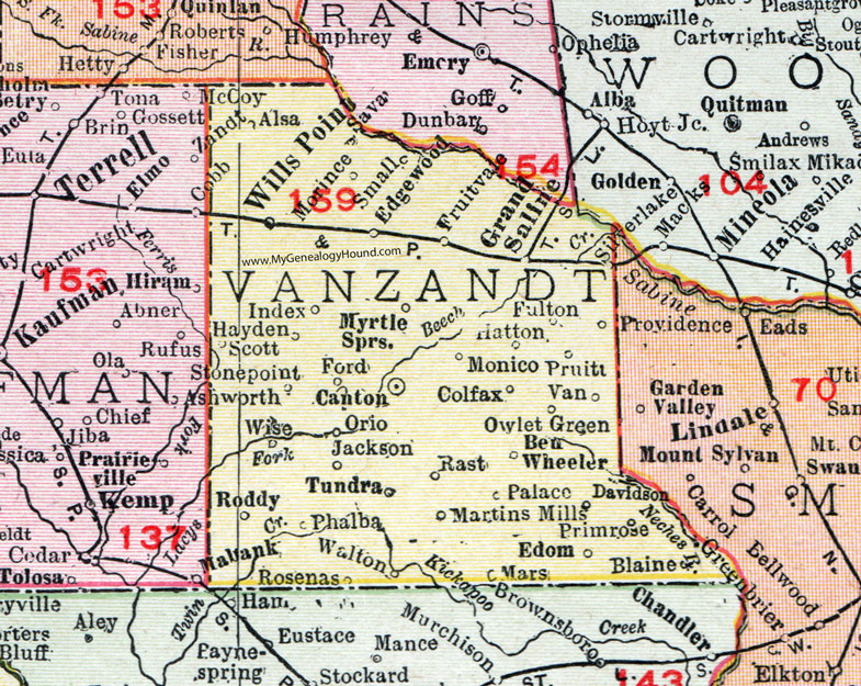 Van Zandt County Texas Map 1911 Canton Van Grand Saline Wills 