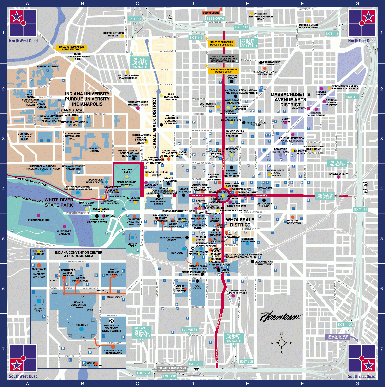 Very Large MAP Of INDIANAPOLIS Downtown