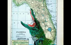Vintage Florida Map Alligator Wildlife Coastal Gator Art Print Etsy