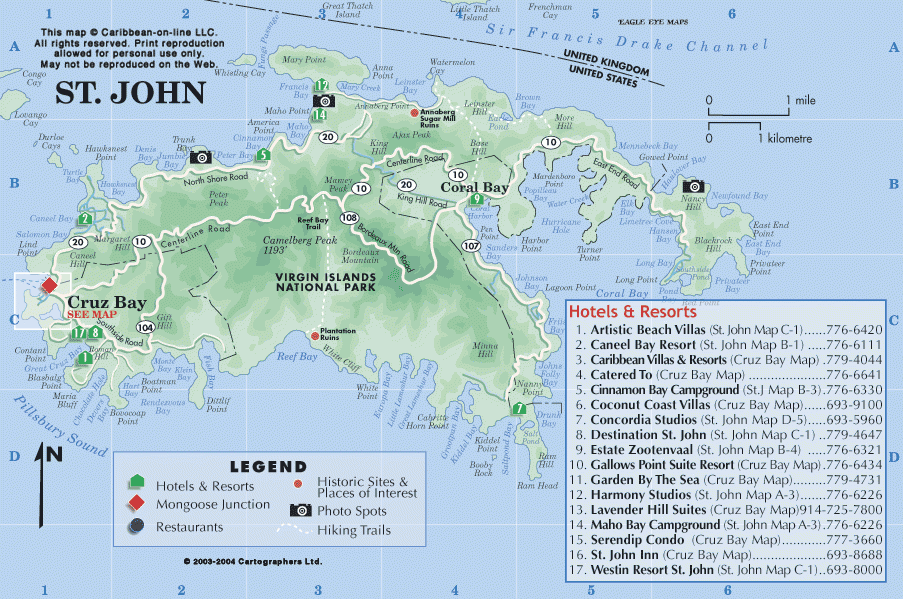 Virgin Islands On Line St John Island Map Saint John Island 