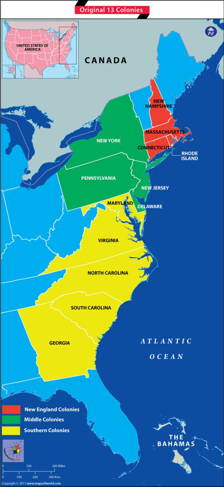 Map Of The 13 Colonies